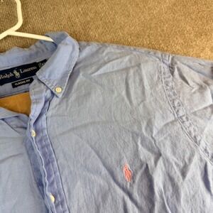 Ralph Lauren Classic Fit Oxford Button Down Shirt Light Blue XL Linen Blend